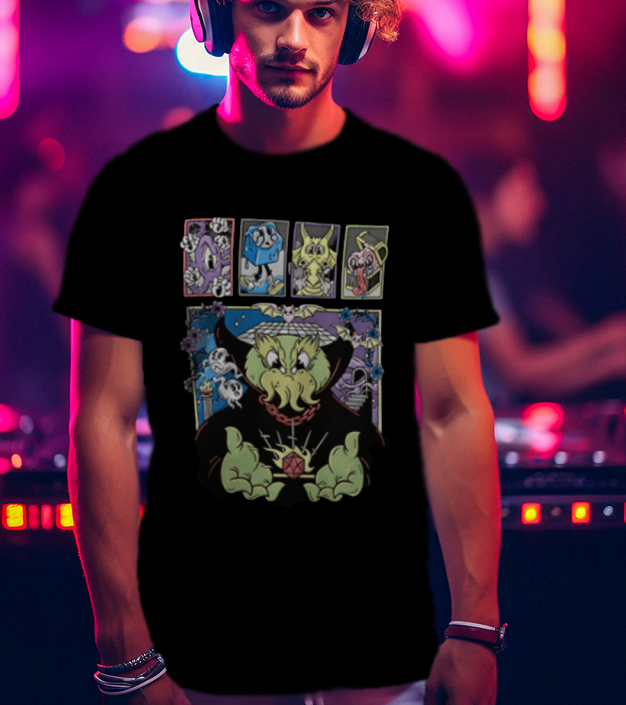 Cthulhu With Dice And Bats Gothic Cartoon T-Shirt