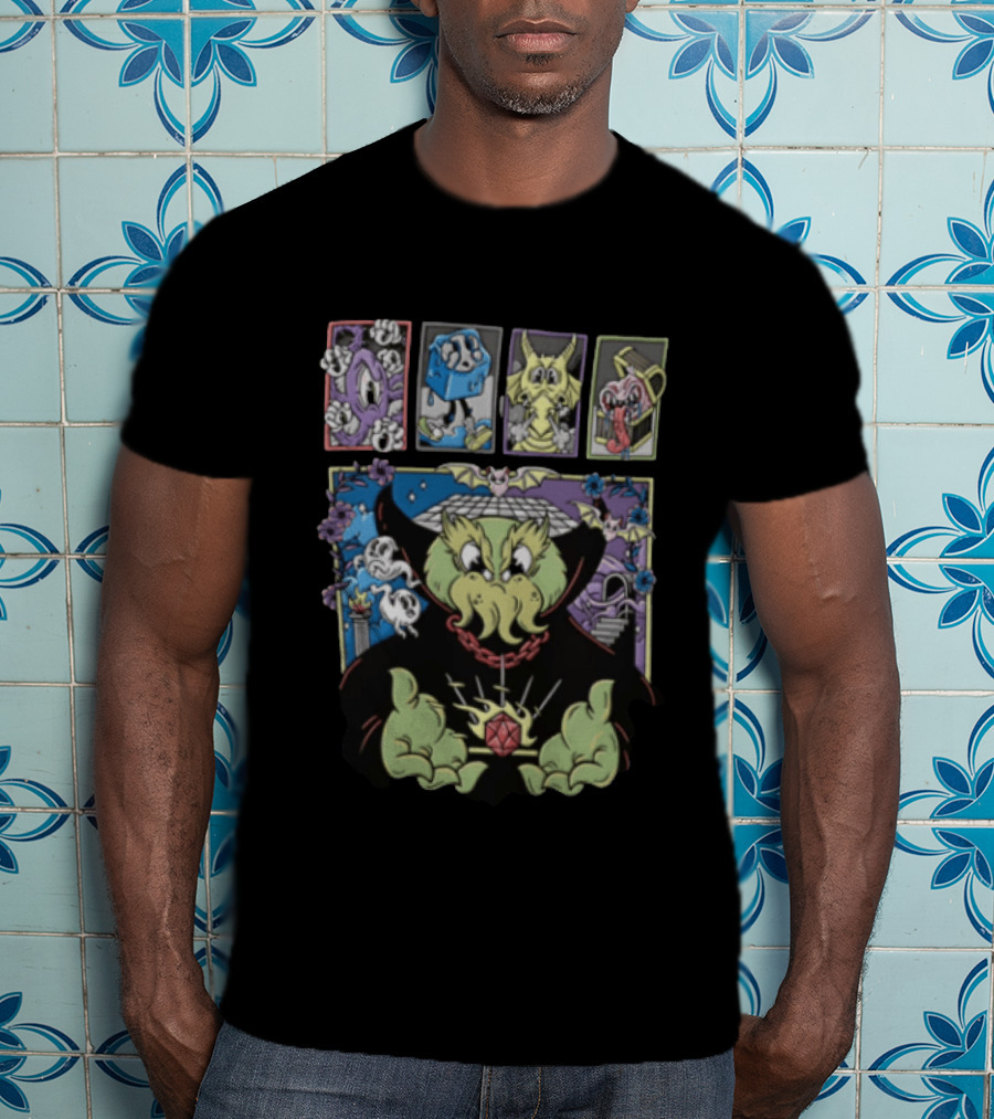 Cthulhu With Dice And Bats Gothic Cartoon T-Shirt