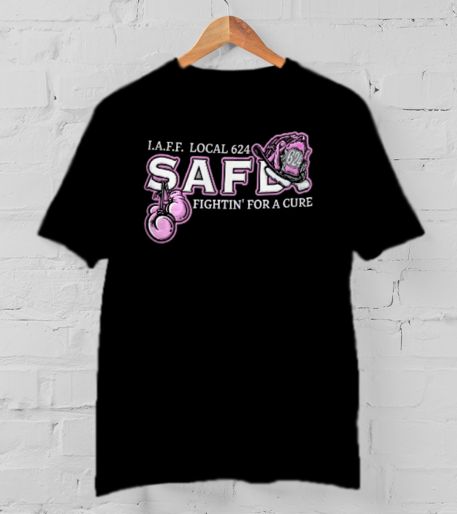 IAFF Local 624 SAFD Fightin' For A Cure Pink Boxing Gloves Firefighter Helmet T-Shirt