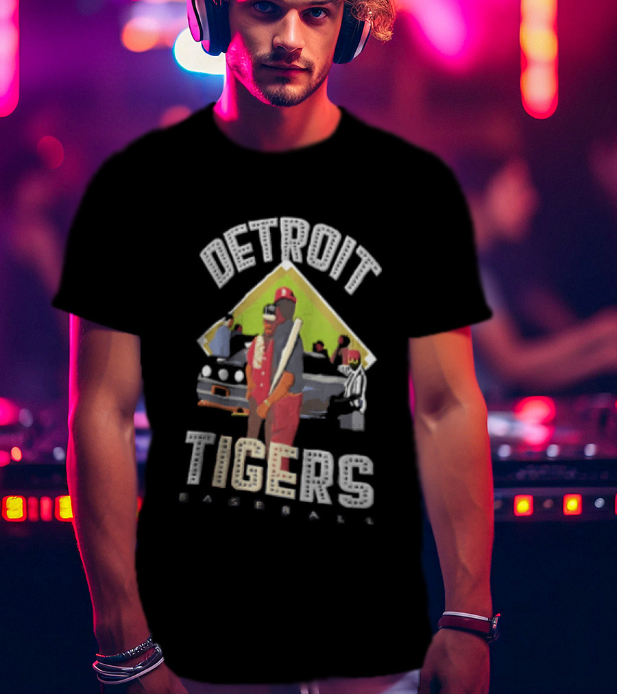 Detroit Tigers Baseball With Car And Figures T-Shirt