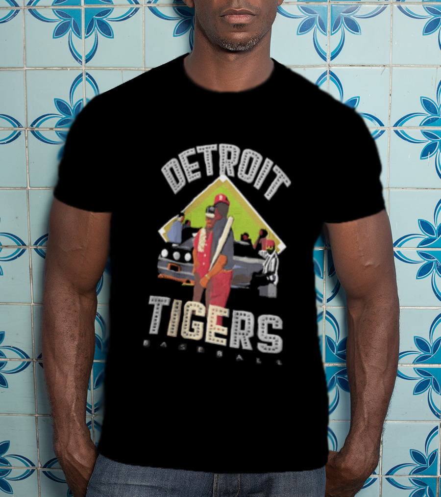 Detroit Tigers Baseball With Car And Figures T-Shirt