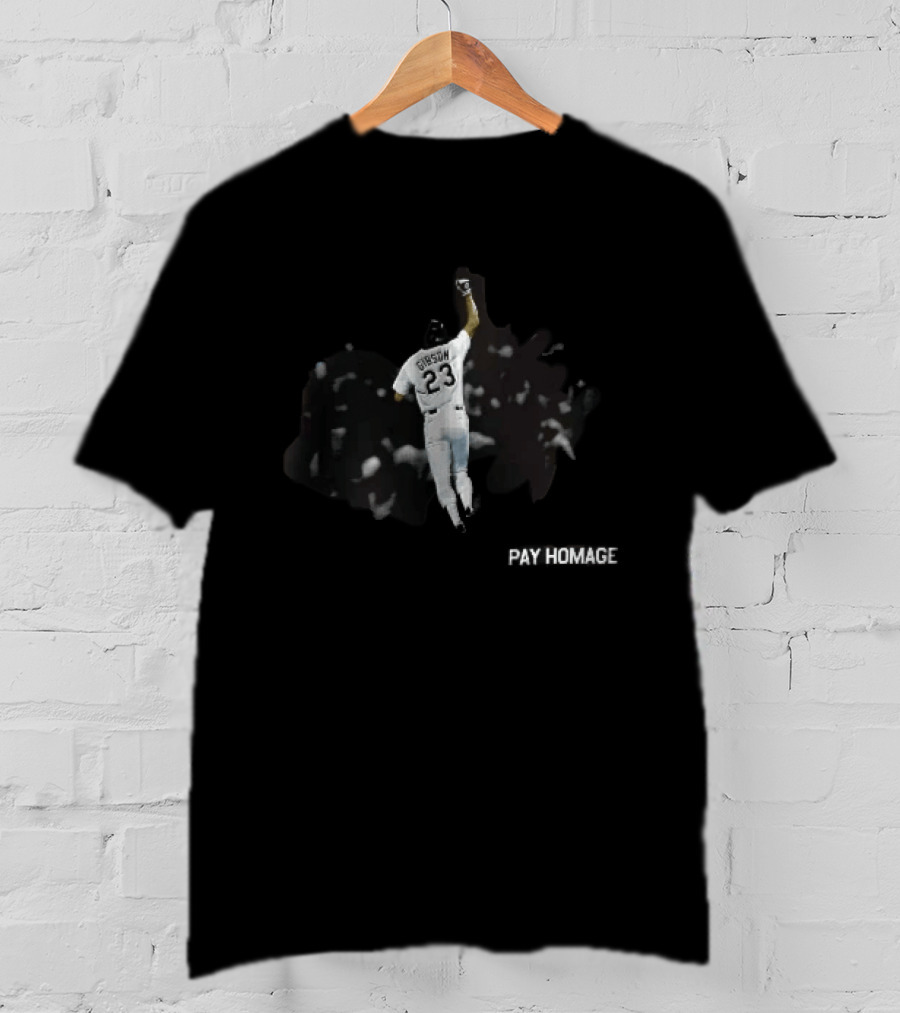 Pay Homage Gibson 23 Baseball Player Fist Pump Back View T-Shirt