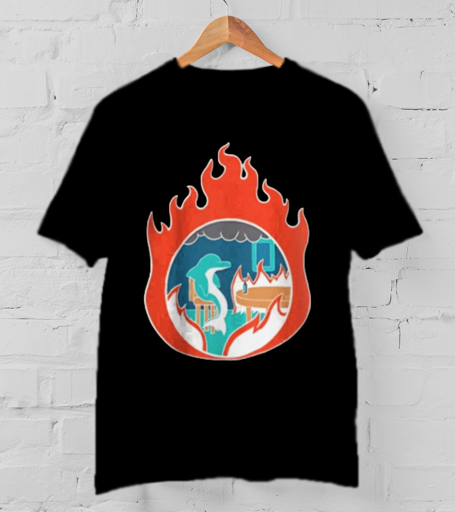 Dolphin Surrounded By Flames In Burning Room Scene T-Shirt