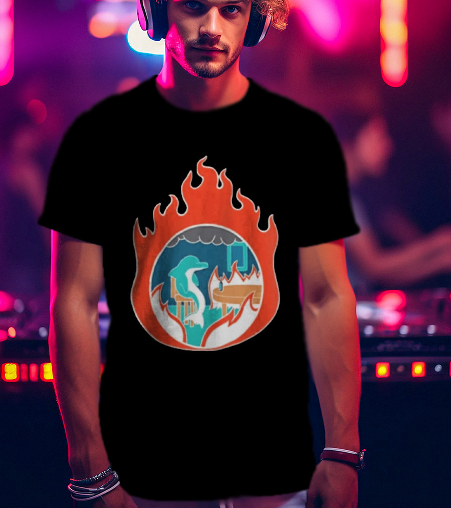 Dolphin Surrounded By Flames In Burning Room Scene T-Shirt