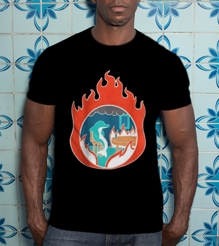Dolphin Surrounded By Flames In Burning Room Scene T-Shirt