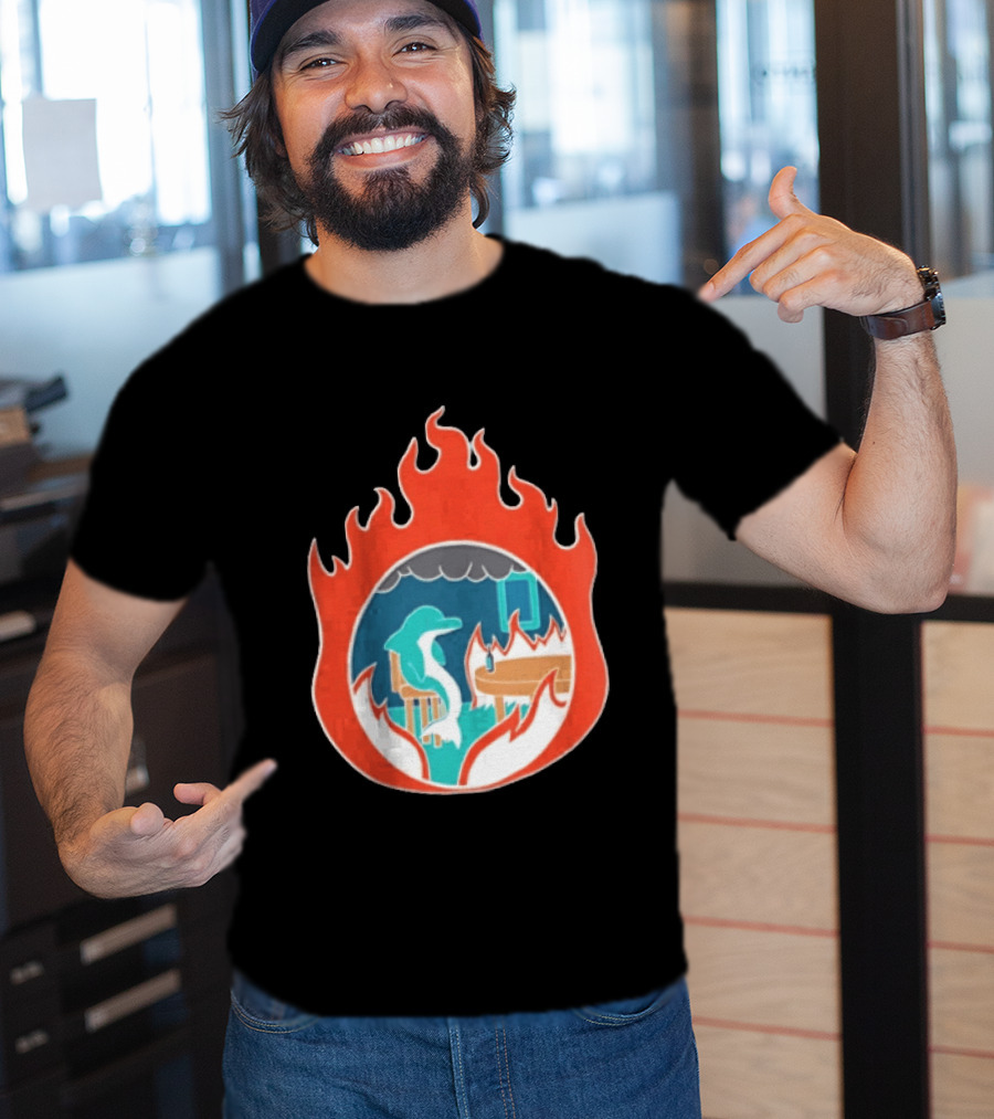 Dolphin Surrounded By Flames In Burning Room Scene T-Shirt