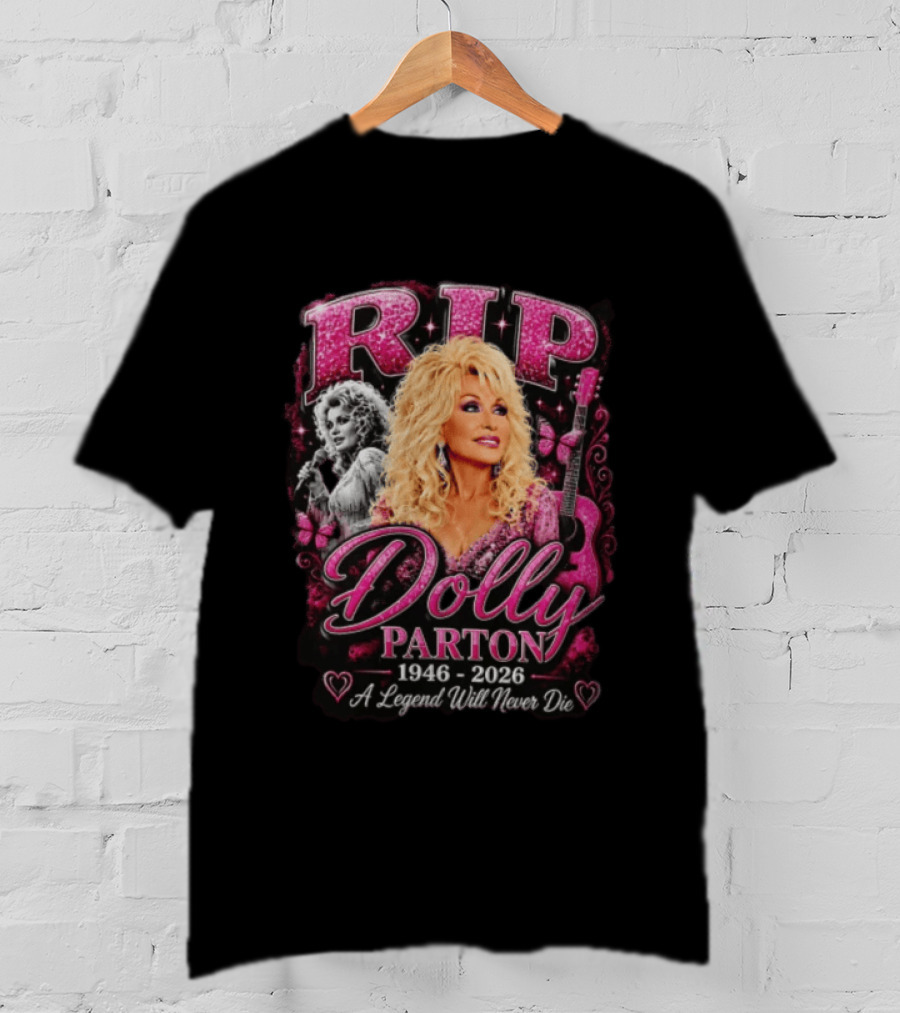 RIP Dolly Parton 1946 2026 A Legend Will Never Die Butterfly Guitar Image T-Shirt