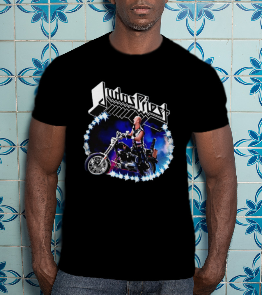 Judas Priest Rob Halford Motorcycle Star Lights T-Shirt