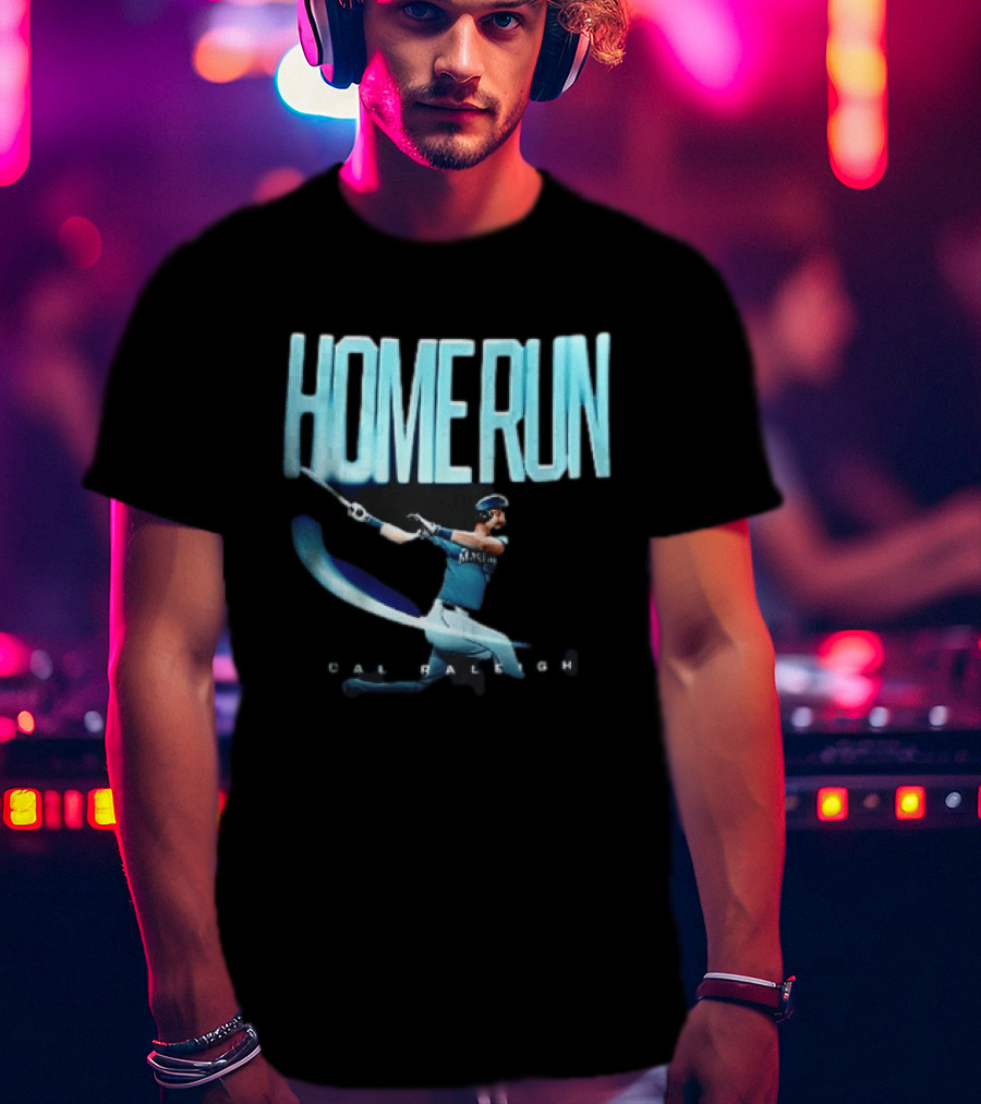 Seattle Mariners Cal Raleigh Home Run Batter Swinging Light Trail T-Shirt
