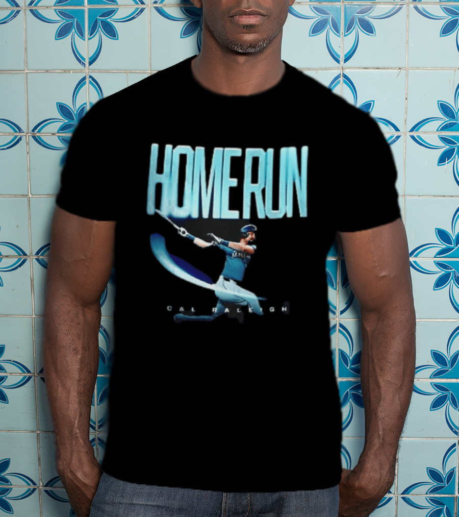 Seattle Mariners Cal Raleigh Home Run Batter Swinging Light Trail T-Shirt