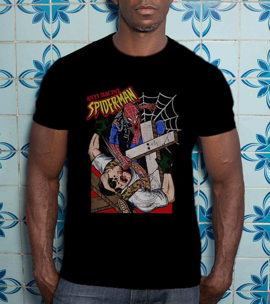 Anti Racist Spider Man Punches Nazi Swastika Website T-Shirt