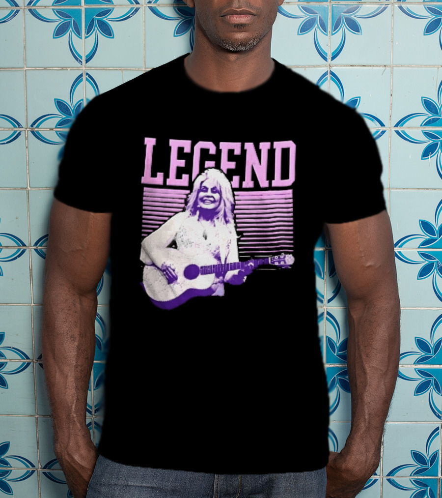 Legendary Female Country Singer Acoustic Guitar Pink Halftone Stripes T-Shirt