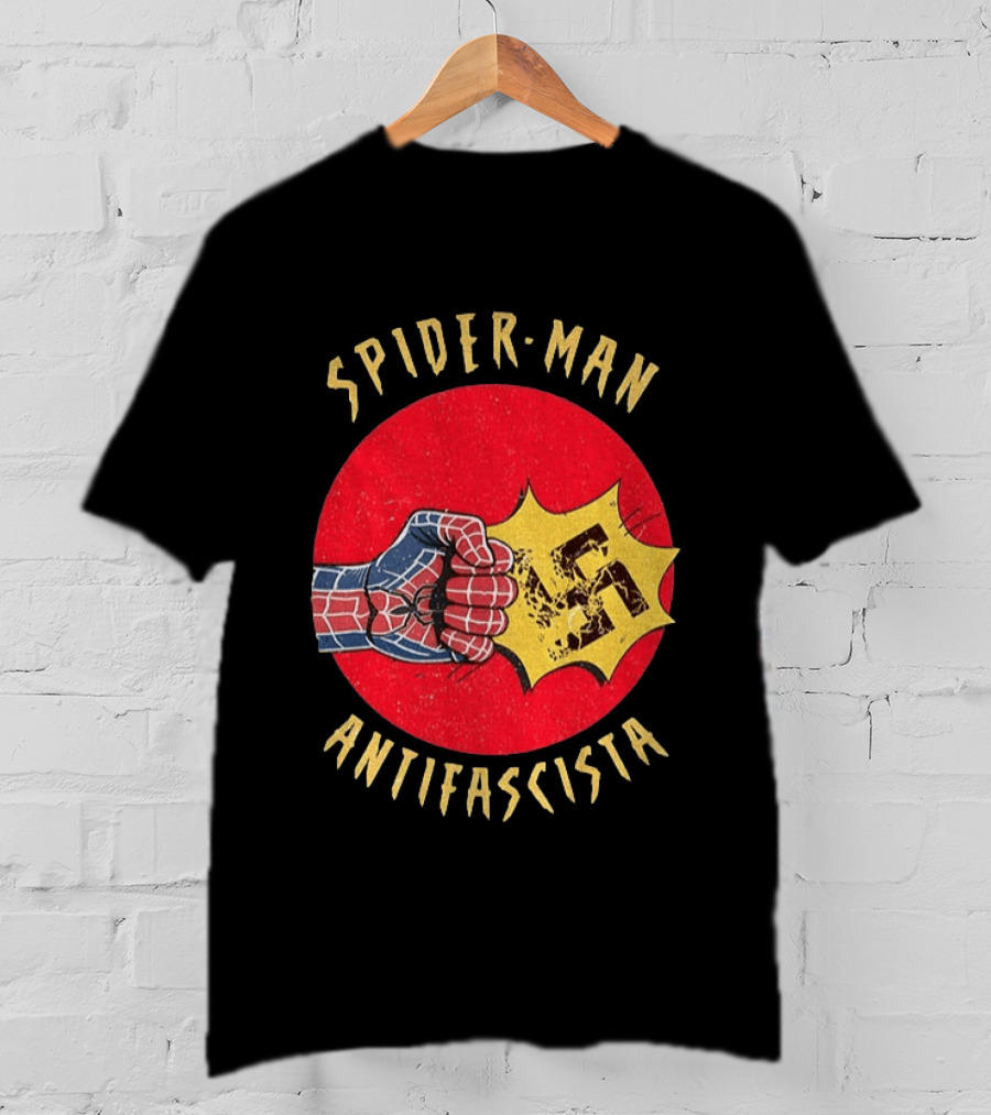 Spider Man Antifascista Punch Kapow Comic Book T-Shirt
