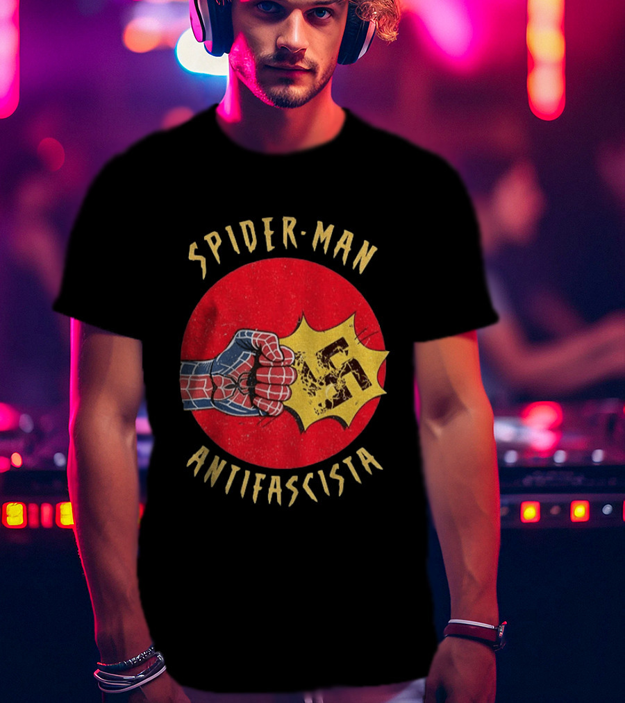 Spider Man Antifascista Punch Kapow Comic Book T-Shirt