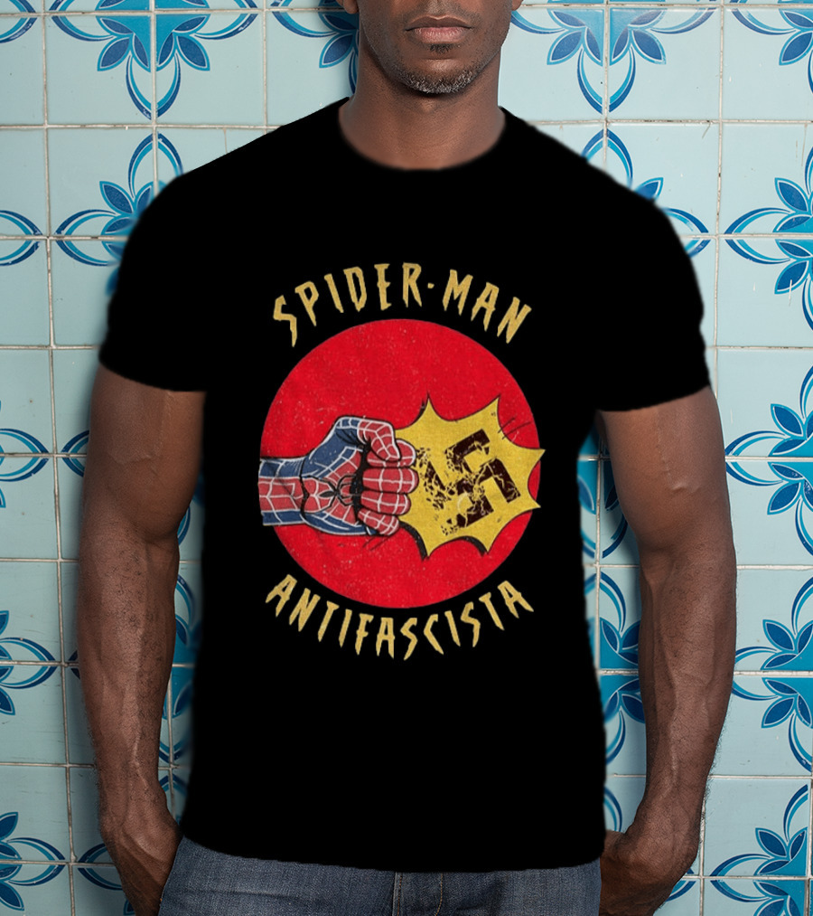 Spider Man Antifascista Punch Kapow Comic Book T-Shirt