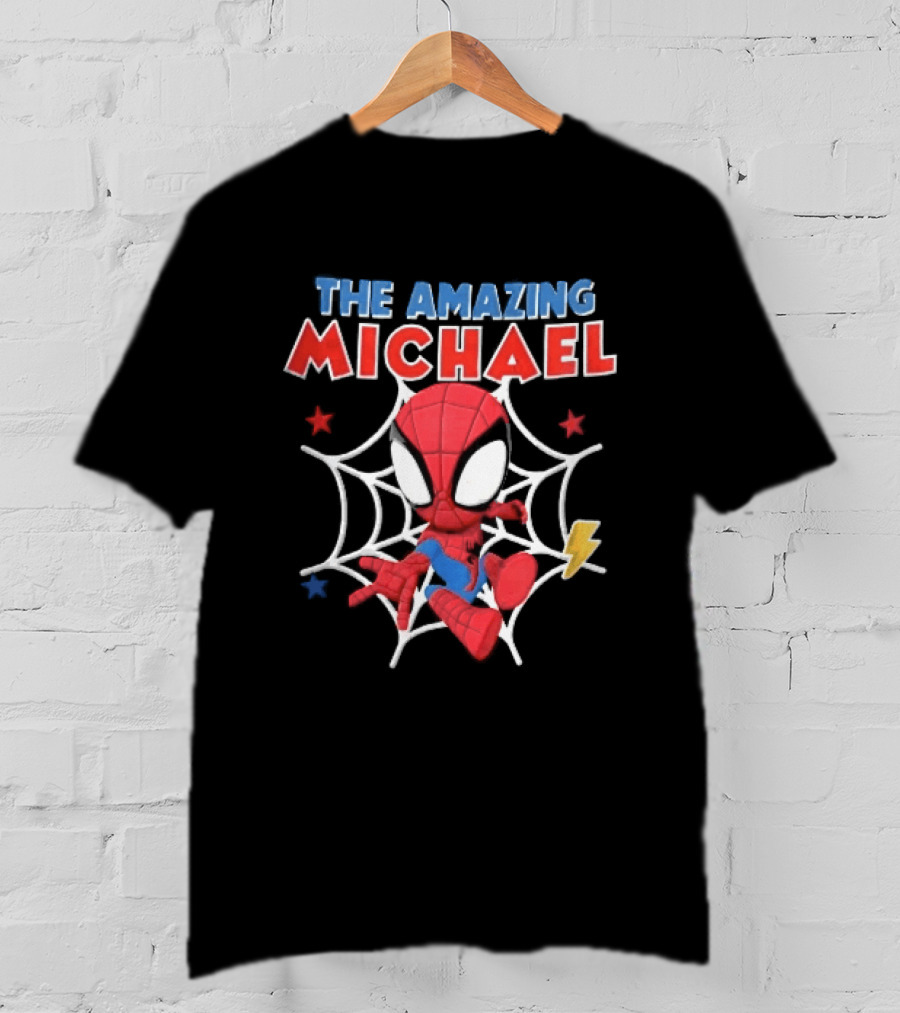 The Amazing Michael Spider Man Cartoon Web Stars Lightning Bolt T-Shirt