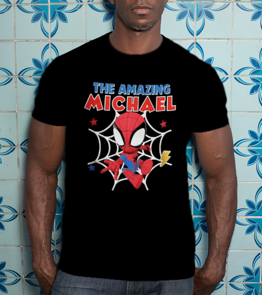 The Amazing Michael Spider Man Cartoon Web Stars Lightning Bolt T-Shirt