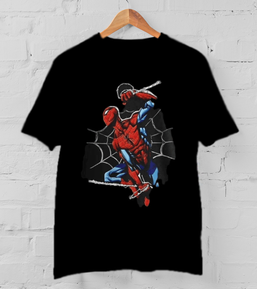 Spider Man Web Swinging Pose Comic Book Line Art Classic Marvel Superhero T-Shirt