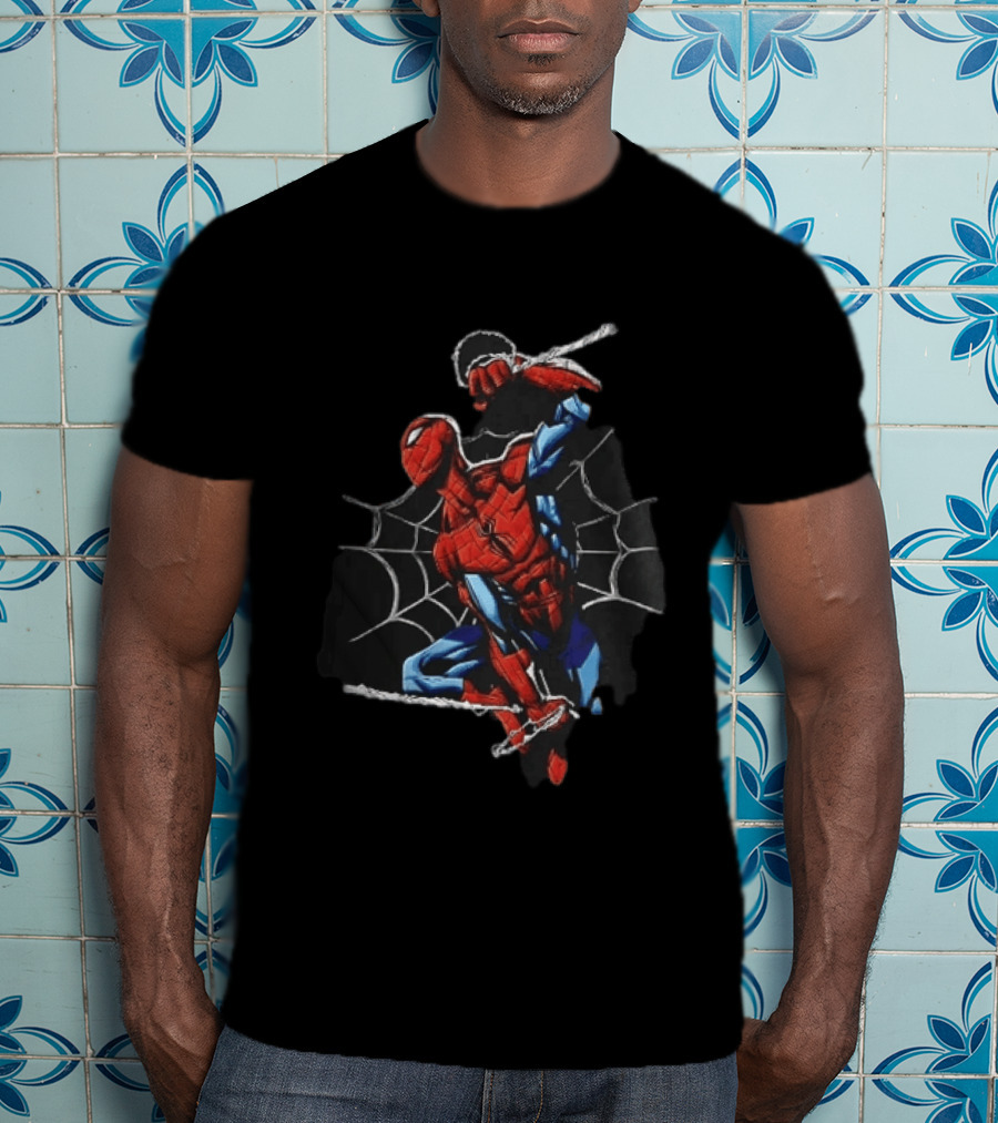 Spider Man Web Swinging Pose Comic Book Line Art Classic Marvel Superhero T-Shirt