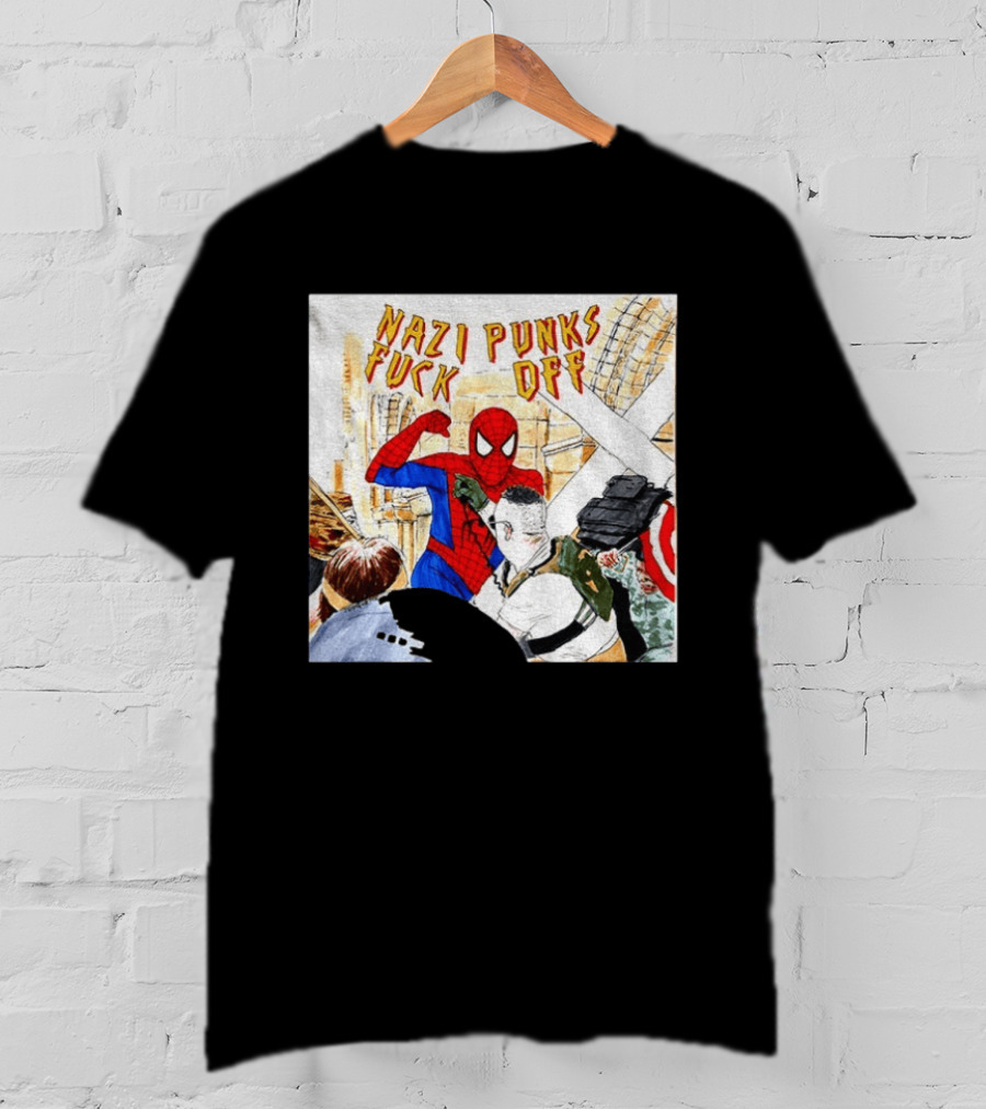 Nazi Punks Fuck Off Spiderman Characters Beating Minneapolis Police Pointing Meme T-Shirt