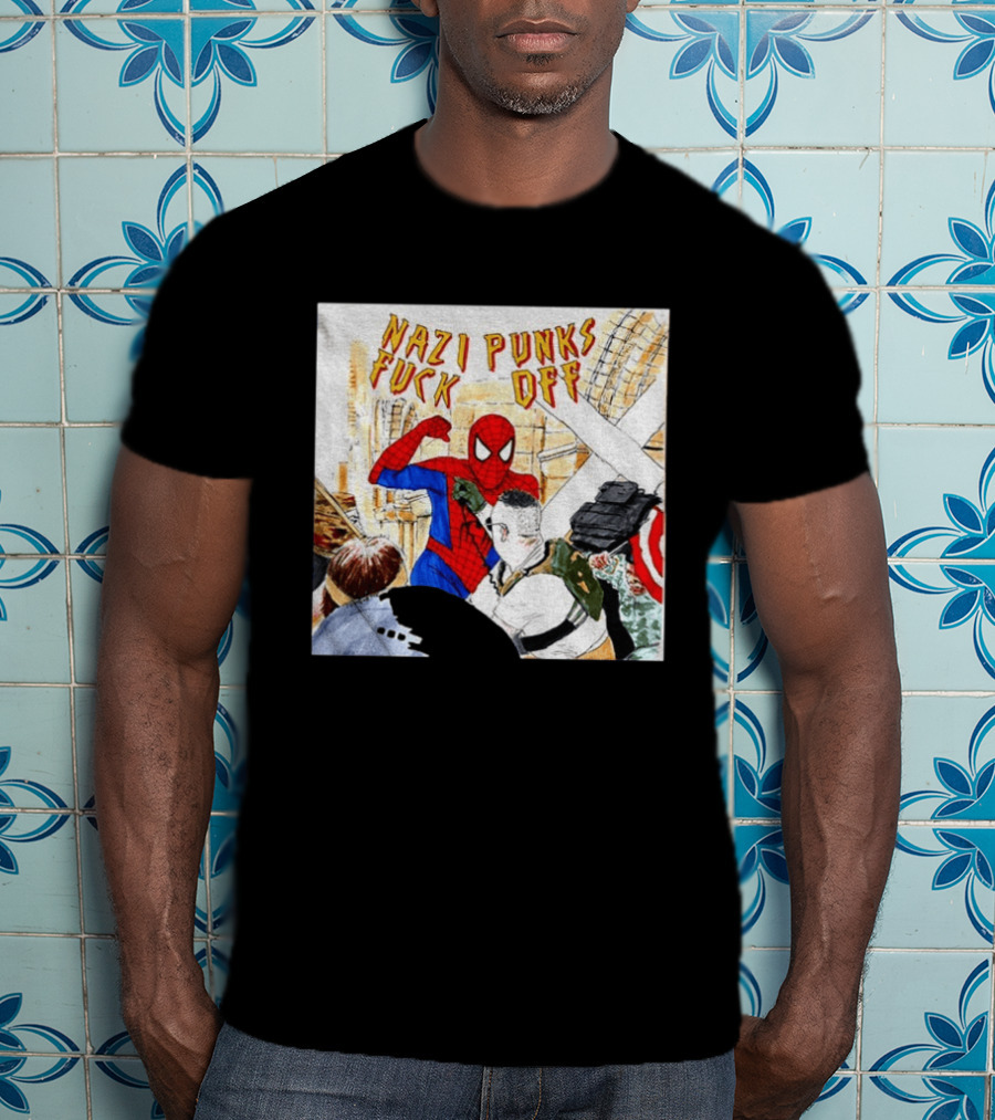 Nazi Punks Fuck Off Spiderman Characters Beating Minneapolis Police Pointing Meme T-Shirt
