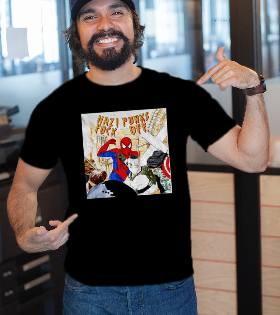 Nazi Punks Fuck Off Spiderman Characters Beating Minneapolis Police Pointing Meme T-Shirt