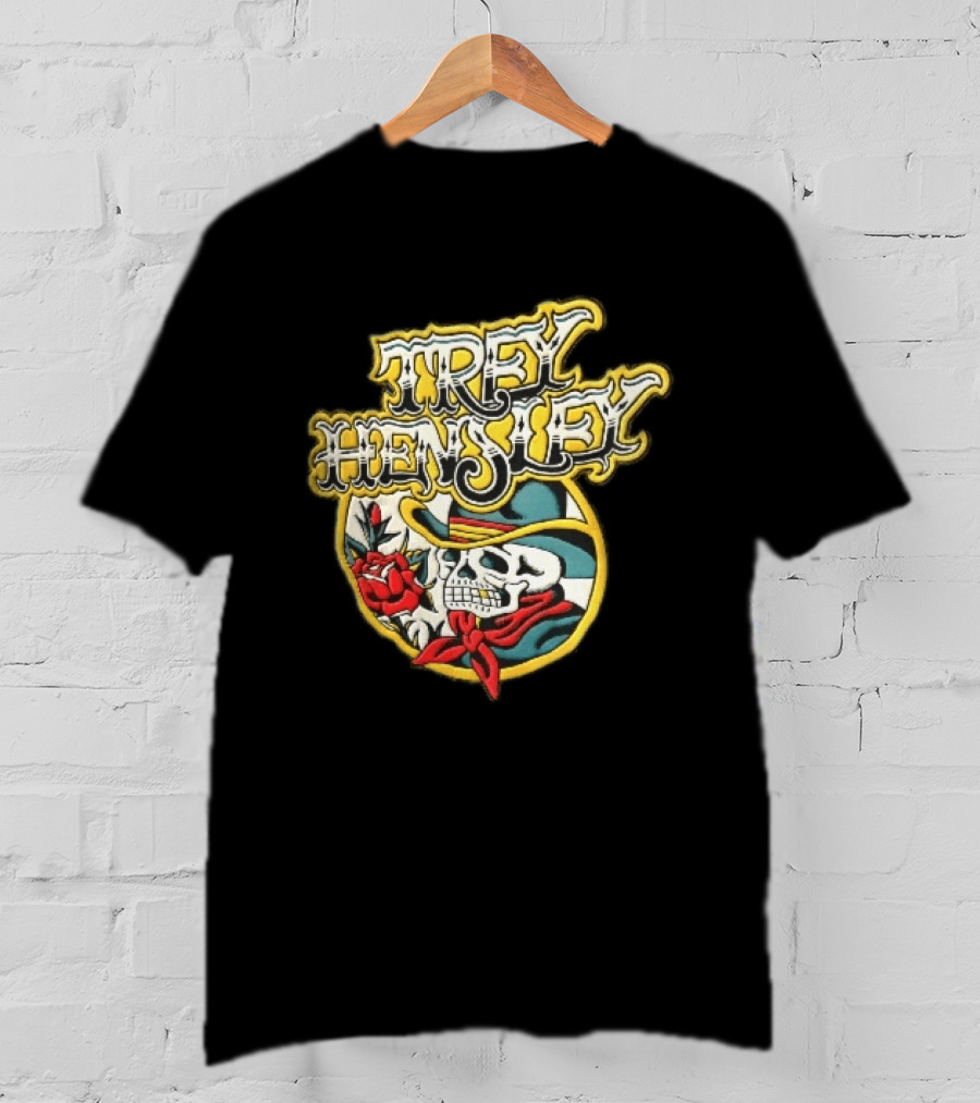 Trey Hensley Skeleton Cowboy Red Rose Traditional Tattoo T-Shirt