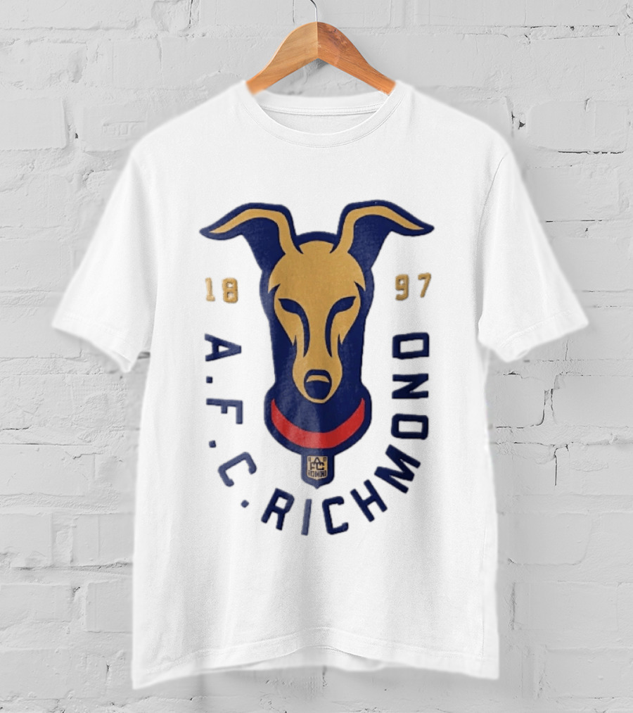 AFC Richmond 1897 Blue And Gold Greyhound Dog Head With Red Collar T-Shirt