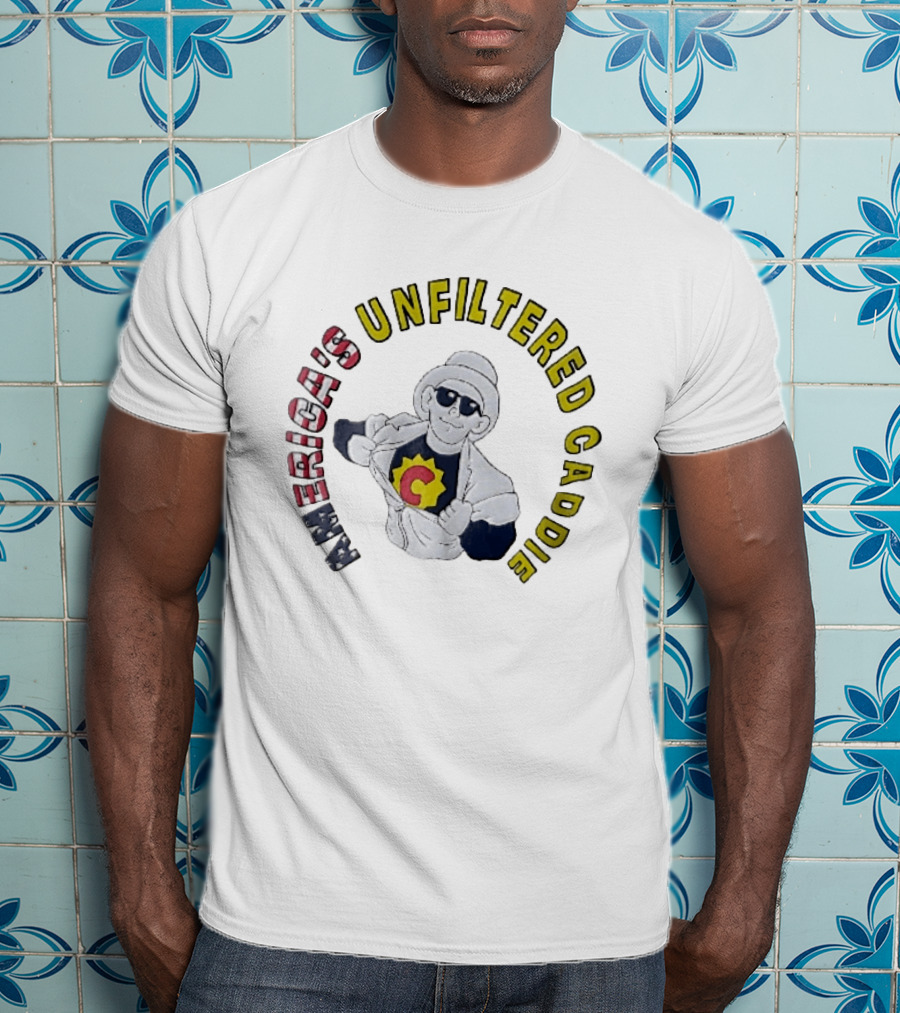 America's Unfiltered Caddie Cartoon Superhero Ripping Open Jumpsuit T-Shirt