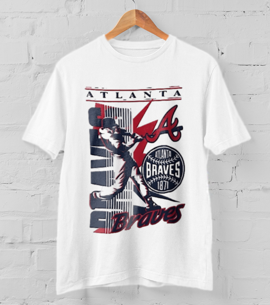 Atlanta Braves 1871 Baseball Batter Swinging Red Lightning Classic MLB T-Shirt