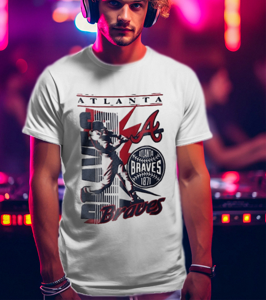 Atlanta Braves 1871 Baseball Batter Swinging Red Lightning Classic MLB T-Shirt