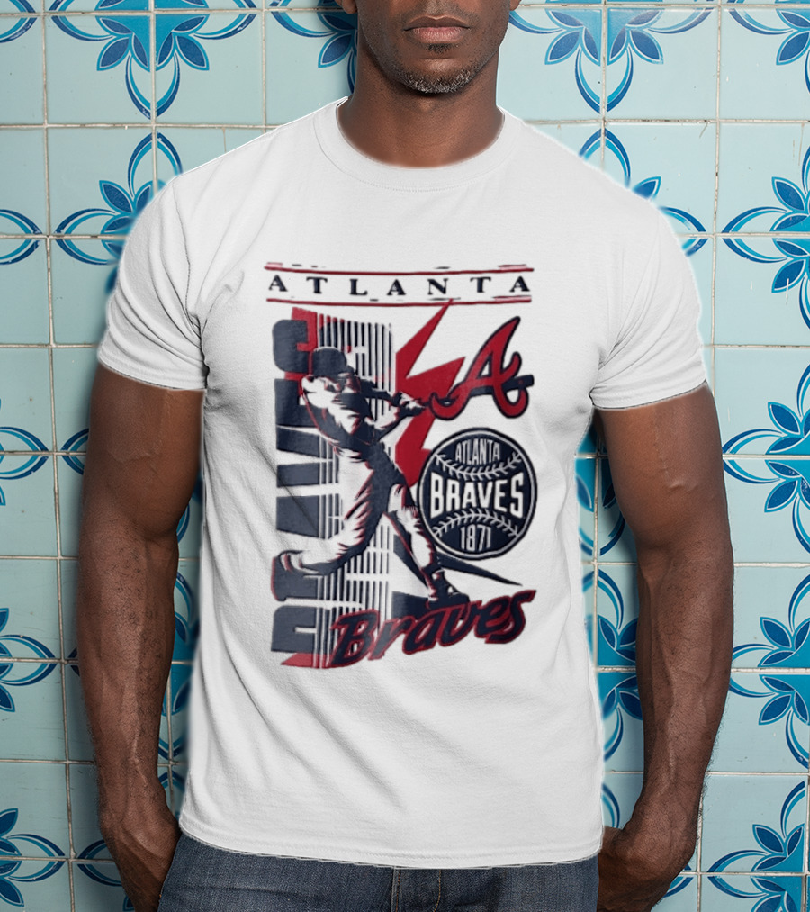 Atlanta Braves 1871 Baseball Batter Swinging Red Lightning Classic MLB T-Shirt