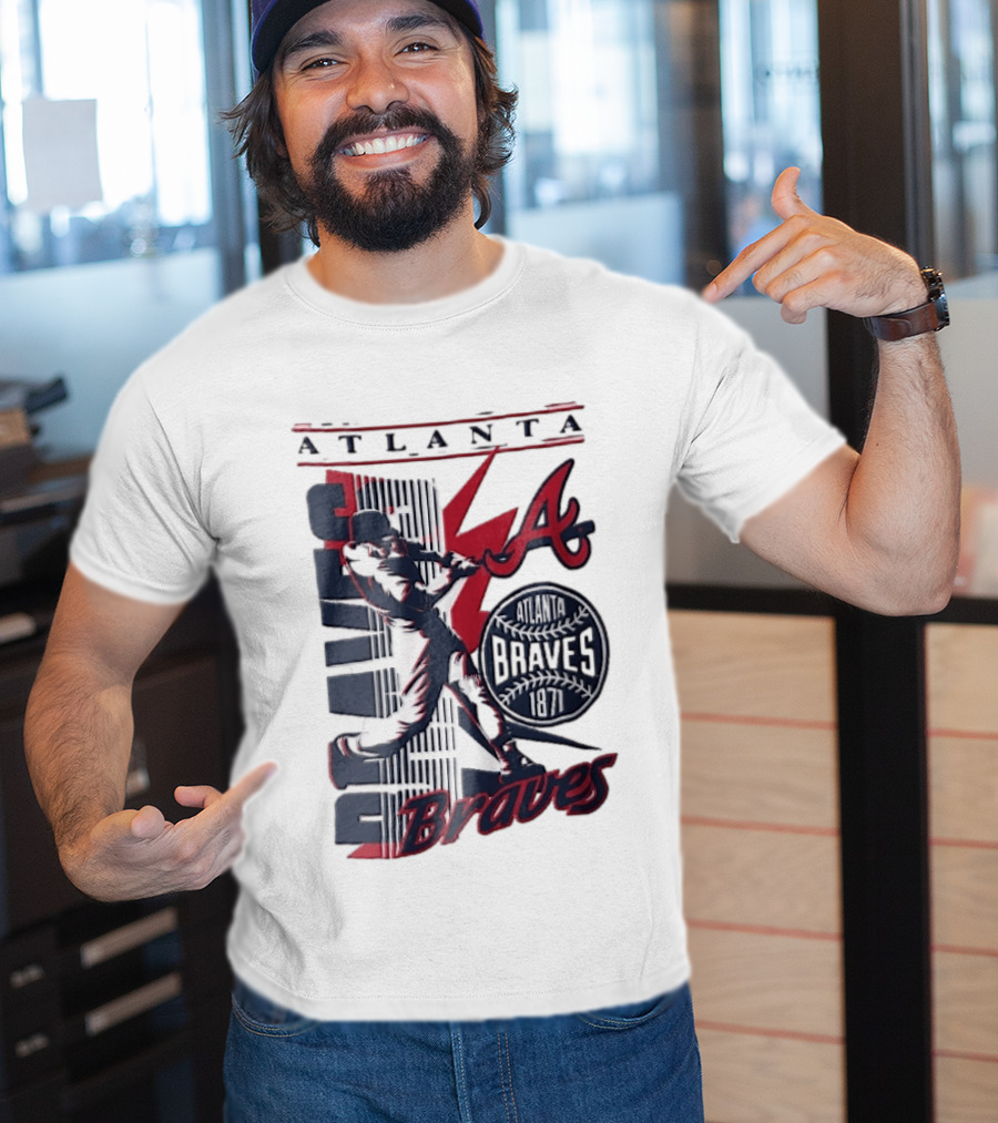 Atlanta Braves 1871 Baseball Batter Swinging Red Lightning Classic MLB T-Shirt
