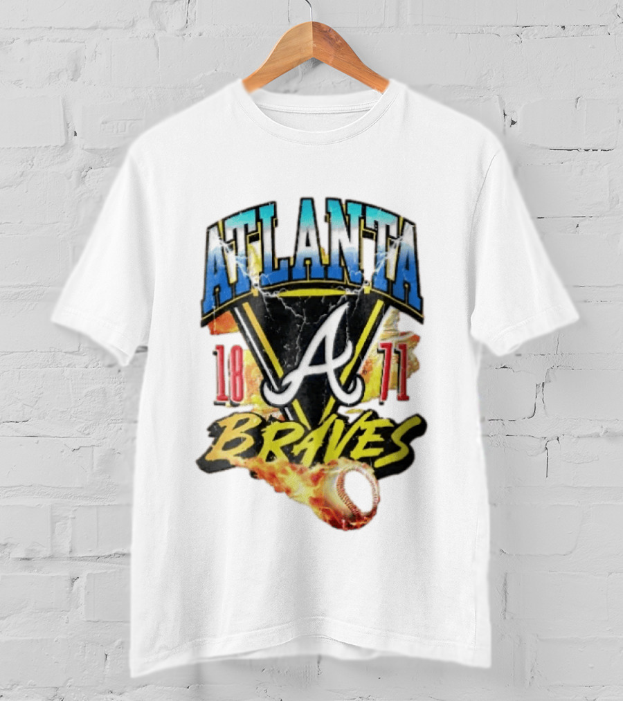 Atlanta Braves 1871 Vintage Flaming Baseball Lightning Triangle T-Shirt