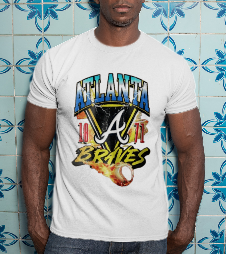 Atlanta Braves 1871 Vintage Flaming Baseball Lightning Triangle T-Shirt