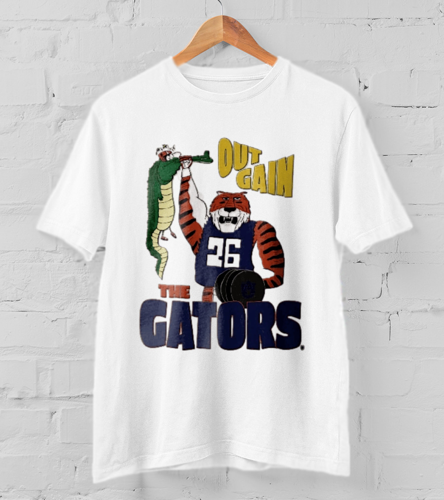 Auburn Tigers Out Gain The Gators Cartoon Weightlifting Alligator NCAA T-Shirt