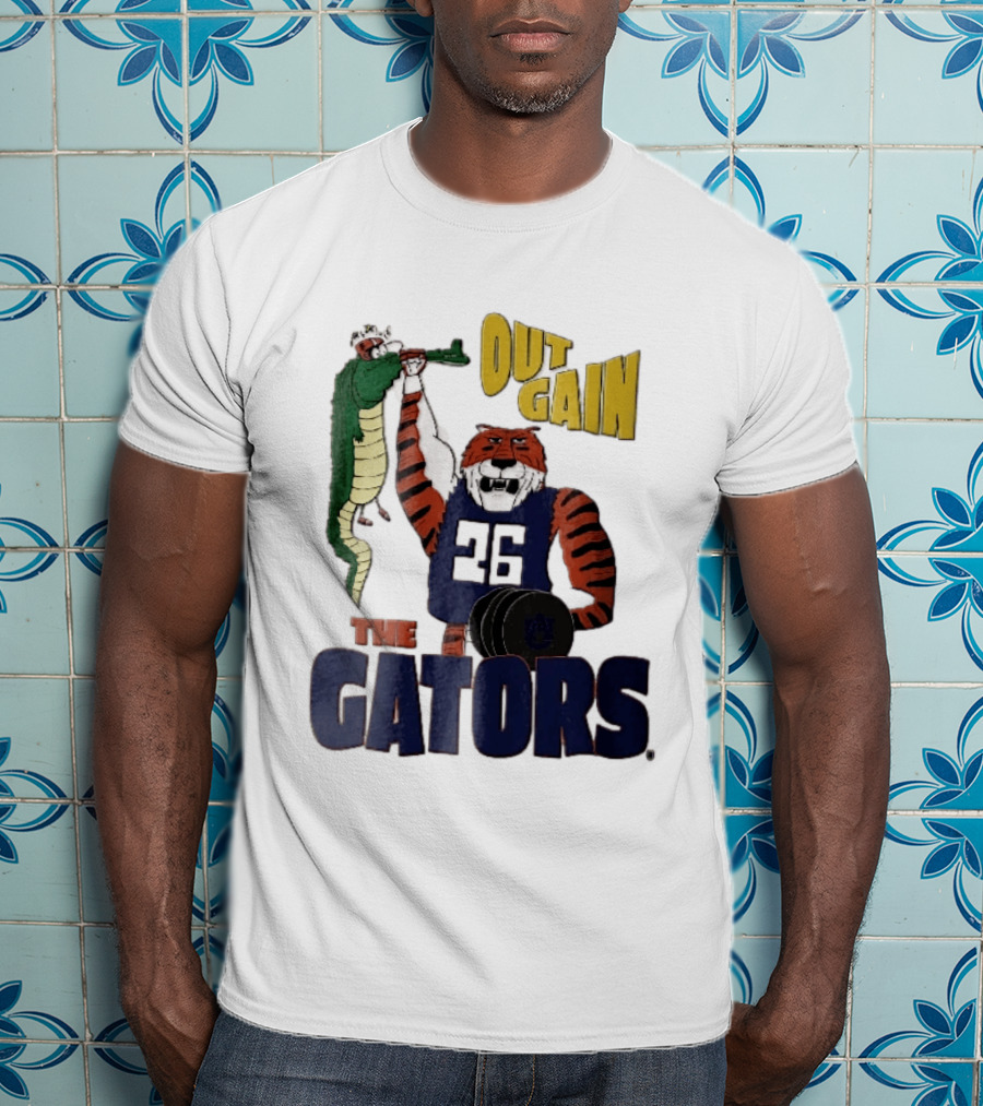 Auburn Tigers Out Gain The Gators Cartoon Weightlifting Alligator NCAA T-Shirt