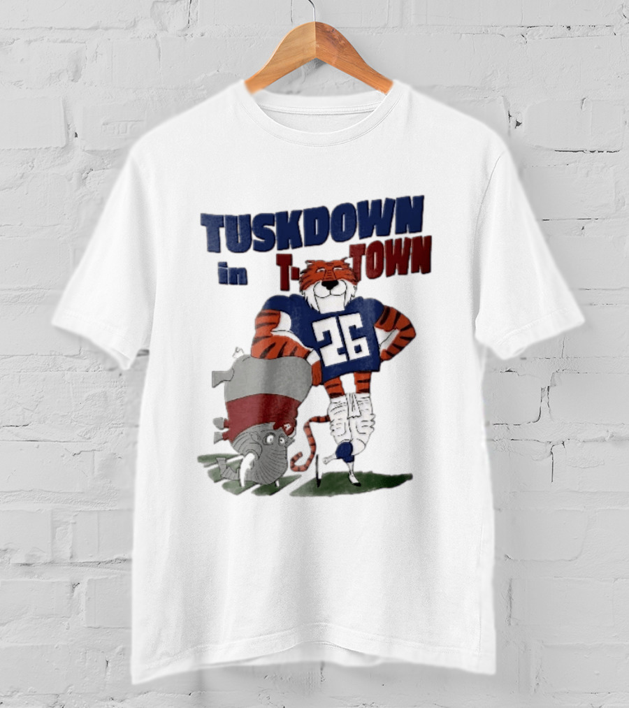 Tuskdown In Town Auburn Tigers NCAA Cartoon Elephant T-Shirt