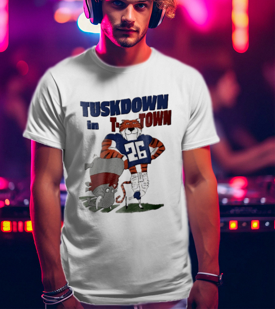 Tuskdown In Town Auburn Tigers NCAA Cartoon Elephant T-Shirt