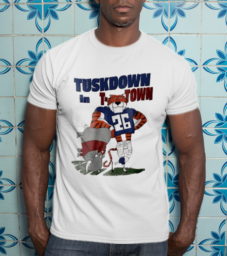 Tuskdown In Town Auburn Tigers NCAA Cartoon Elephant T-Shirt