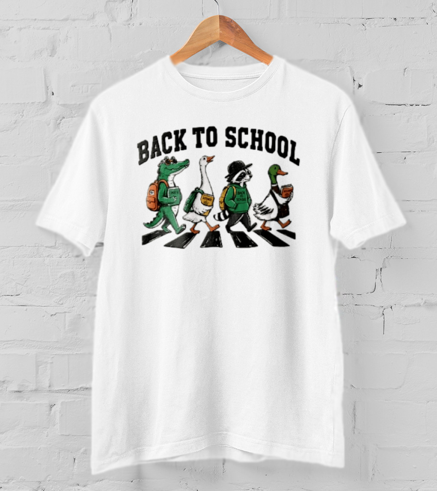 Back To School Alligator Goose Raccoon Duck Zebra Crosswalk Cartoon T-Shirt