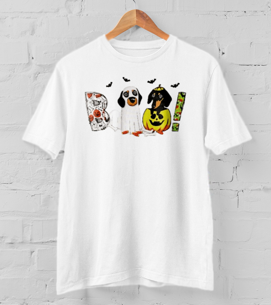 Boo Halloween Cartoon Dachshunds Ghost Costume Pumpkin T-Shirt