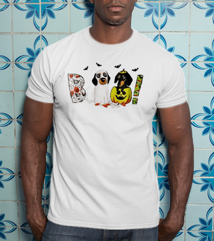 Boo Halloween Cartoon Dachshunds Ghost Costume Pumpkin T-Shirt