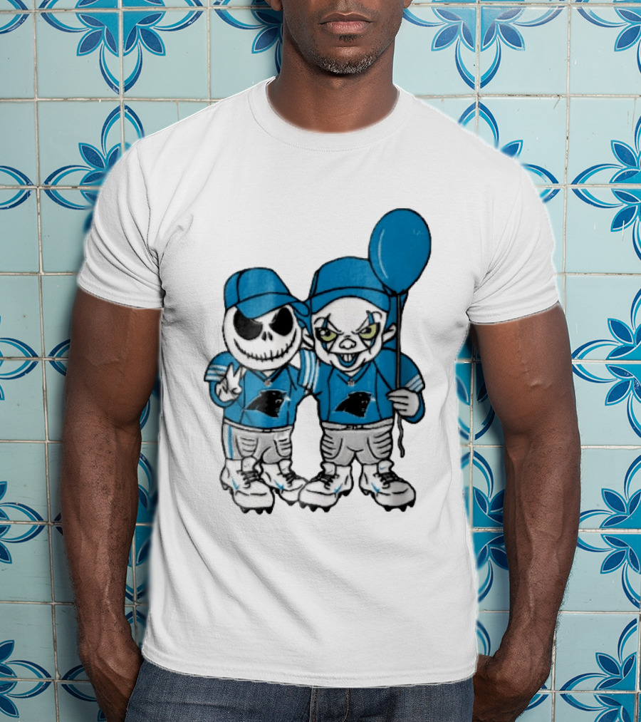 Carolina Panthers Jack Skellington Pennywise Blue Balloon Cartoon T-Shirt
