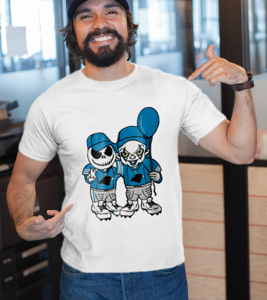 Carolina Panthers Jack Skellington Pennywise Blue Balloon Cartoon T-Shirt