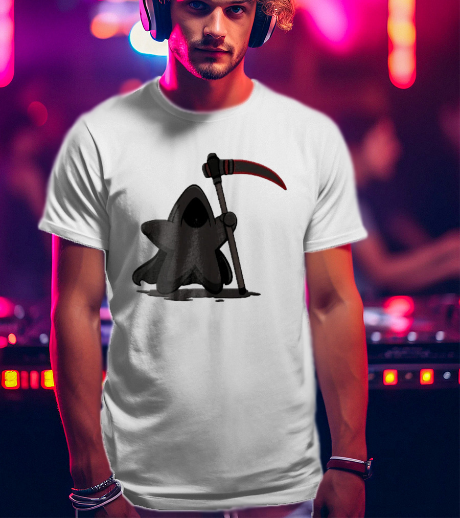 Cartoon Star Grim Reaper Cloak Red Lightsaber Scythe T-Shirt
