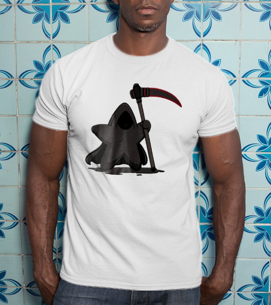 Cartoon Star Grim Reaper Cloak Red Lightsaber Scythe T-Shirt