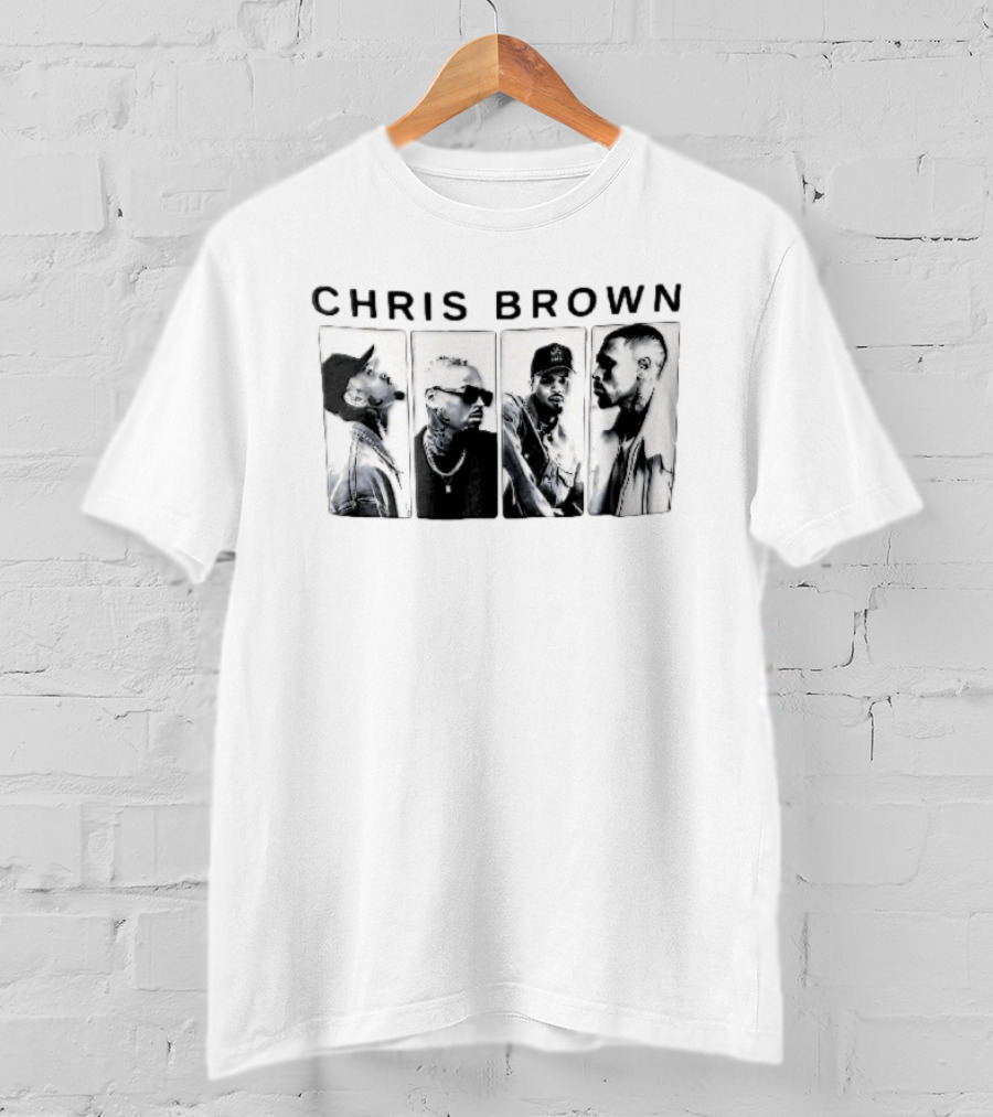 Chris Brown Four Panel Black White Photo T-Shirt