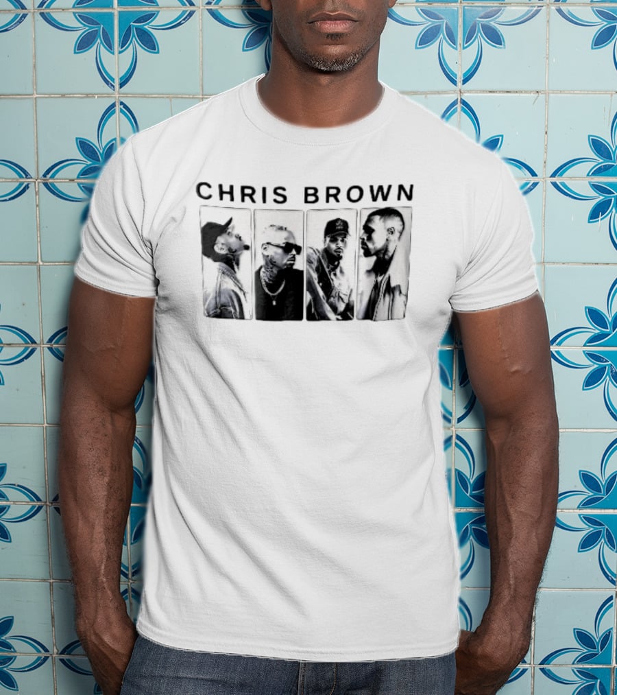 Chris Brown Four Panel Black White Photo T-Shirt
