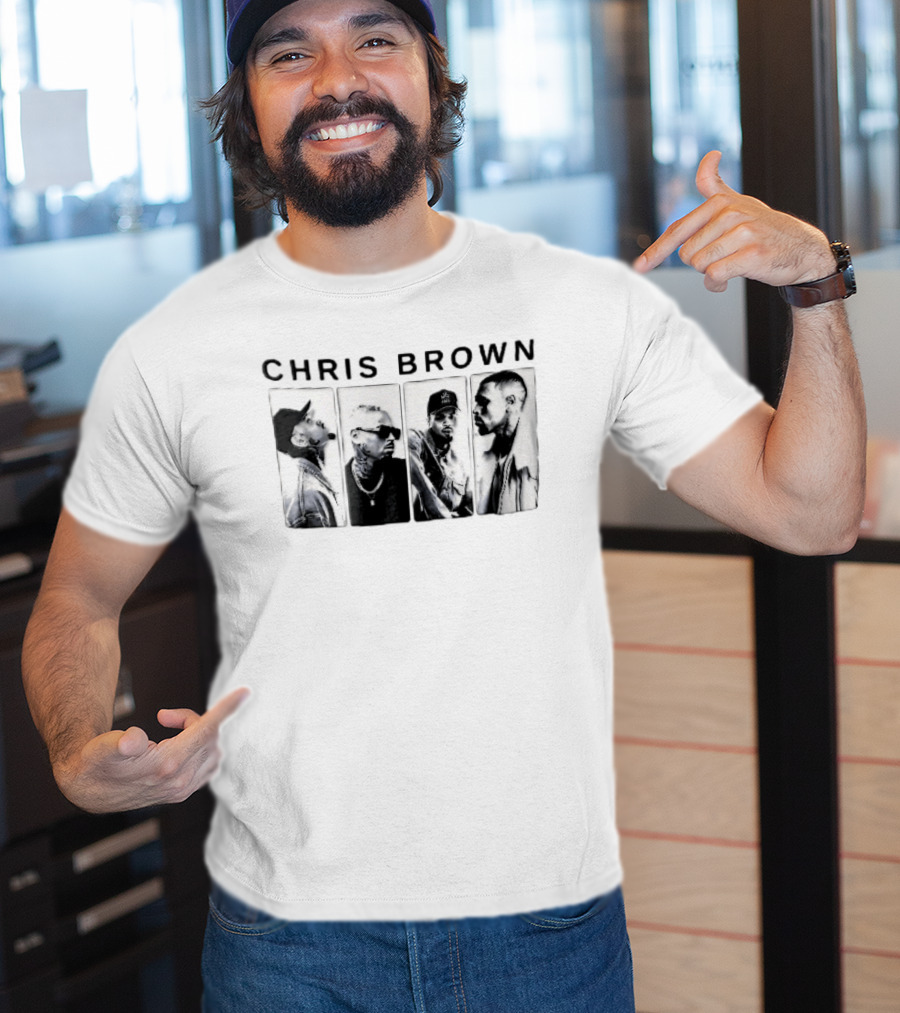 Chris Brown Four Panel Black White Photo T-Shirt